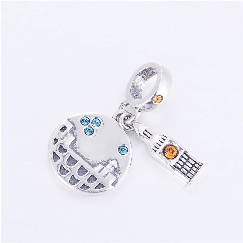Талисманы Серебро 925 Оригинальный 2015 Винтаж подвески в виде башни с камнями Семья