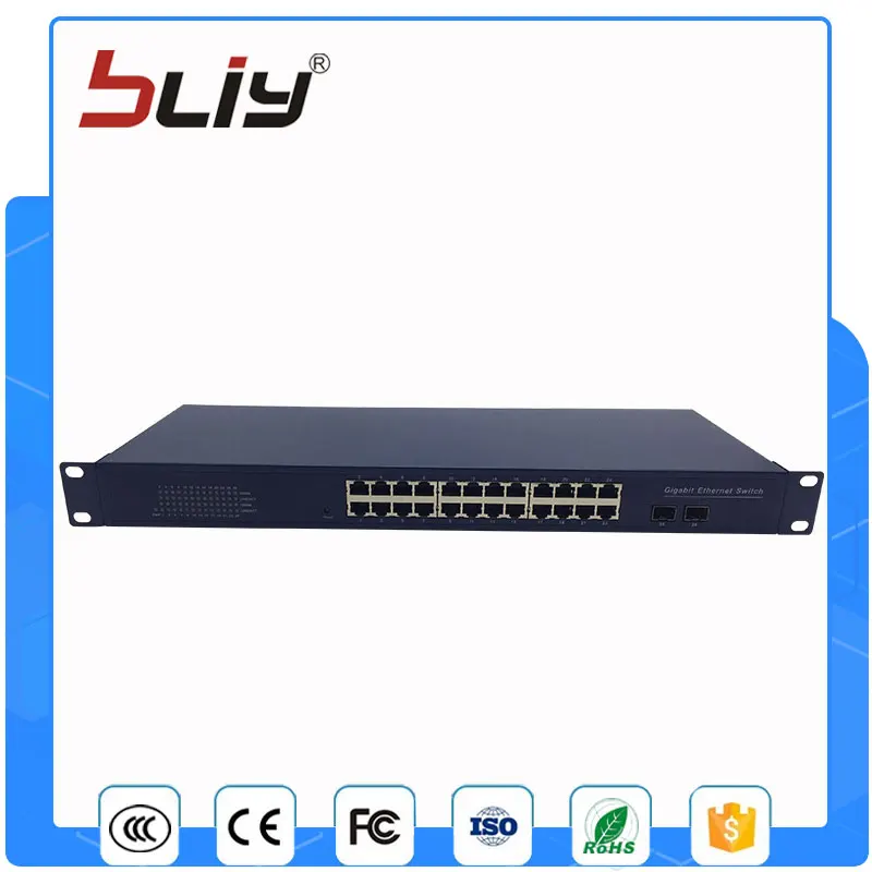 24 порта Gigabit Волоконно оптический стойки коммутатора ethernet 10/100/1000 Мбит/с RJ45 и 2 sfp