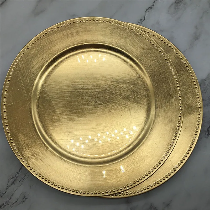 Ужин, 13 дюймов, золото, пластик, бисер, зарядное устройство, тарелки, элегантный жемчуг, блюдо, декоративный салат, свадьба, Рождество, салвер - Цвет: 2PCS