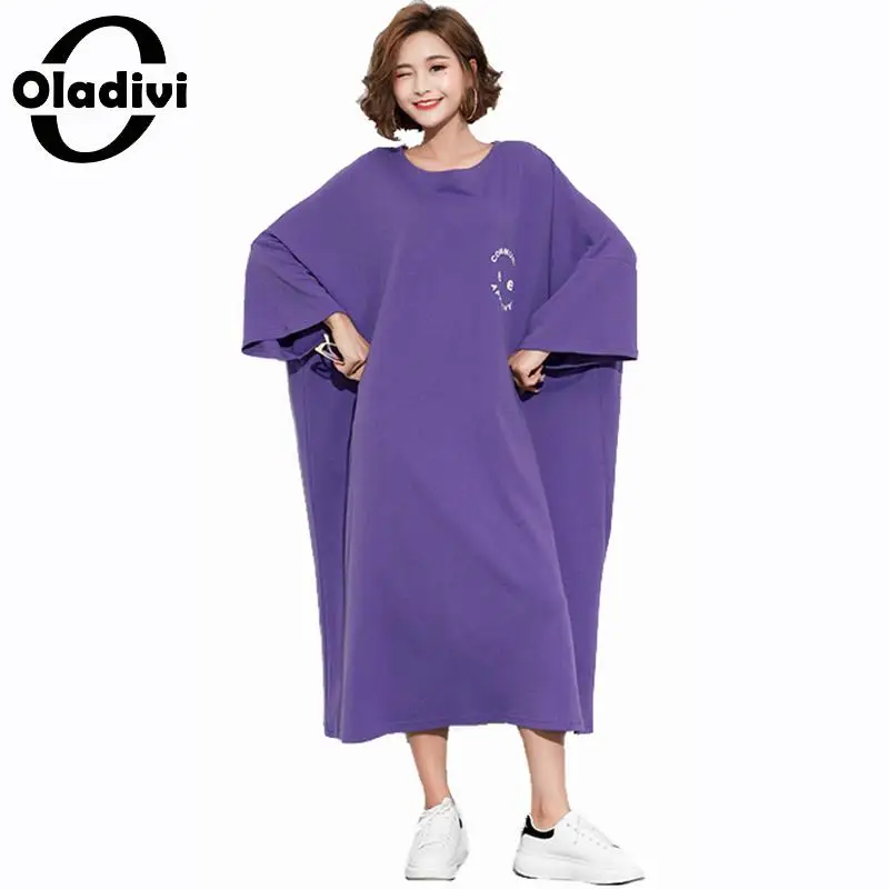Фиолетовый Oladivi, больше размера, d размера плюс, женское, весна, повседневное, свободное, длинное, макси платье, большой размер, s, с буквенным принтом, Vestidios Femininos, 10XL, 8XL - Цвет: Фиолетовый