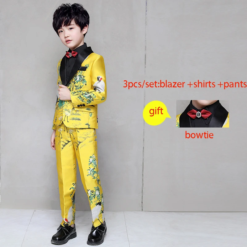 Formal Children's Dress Suits Set Handsome British Boys Piano Wedding Party Costumes Kids Embroidery Blazer Shirt Pants Clothes - Цвет: 3pcs