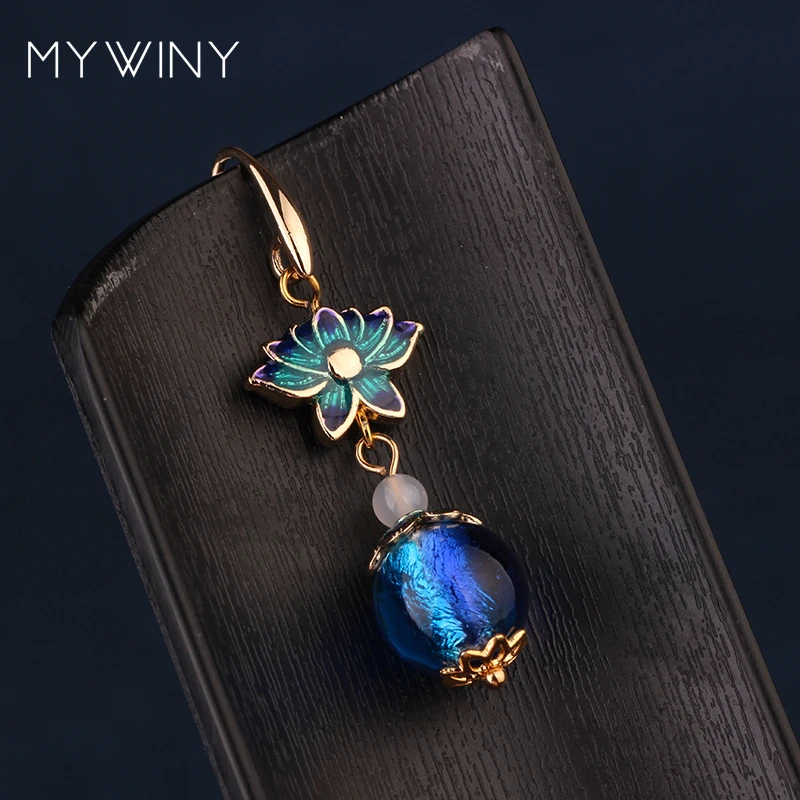 MYWINY новые модные ювелирные изделия медные серьги с цветами перегородчатой зоны