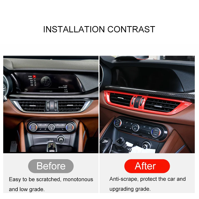 QHCP Center Control Air Vent Cover Middle Outlet Decoration Frame Trim Sticker ABS Carbon Fiber For Alfa Romeo Stelvio | Автомобили и