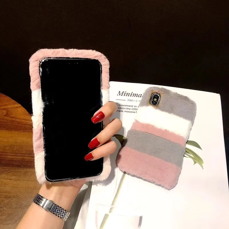 Милый плюшевый чехол для телефона с кроличьим мехом iPhone X XS XR Max 6S 7 8 Plus силиконовый