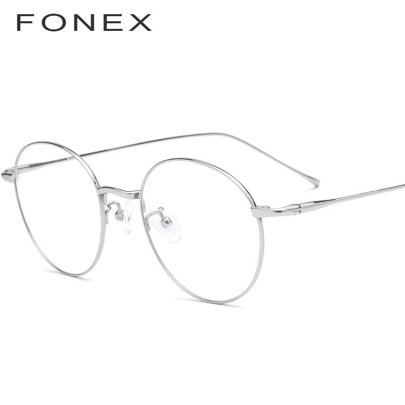 FONEX, чистые титановые очки, женские круглые очки, оправа, Ретро стиль, по рецепту, близорукость, оптические очки для глаз, очки для мужчин, 70041 - Цвет оправы: Серебристый