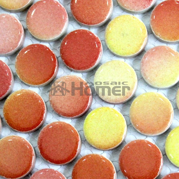 shipping free! orange ceramic mosaic tiles round 19mm bathroom shower HME7026 kitchen backsplash | Дом и сад
