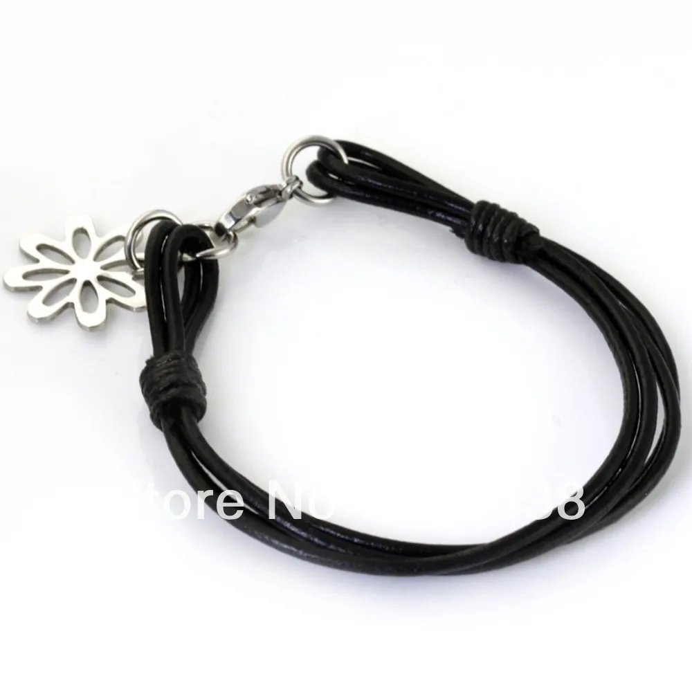 Мода женская ювелирные изделия 100% из нержавеющей стали серебро цветок черный