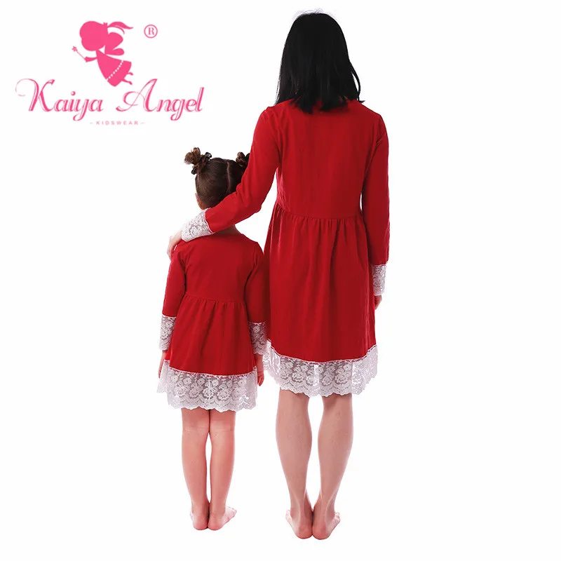 Kaiya Angel/красное хлопковое кружевное платье Модные платья для мамы и дочки