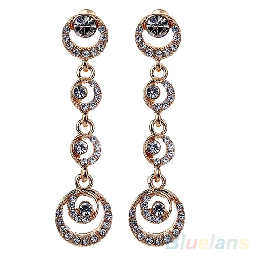 Свадебные круглые серебряные / позолоченные серьги с камнями мотаться длинные