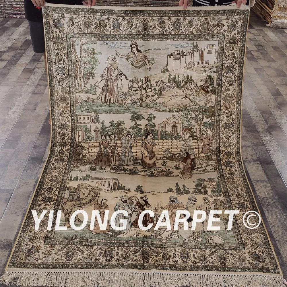 Yilong 4 'x 6' 300 линия персидский шелковый ковер винтажная художественная