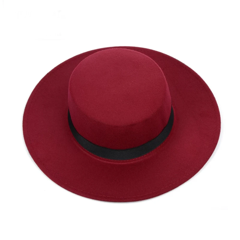 4 New Classic Solid Color Felt Fedoras Hat Belt for Men Women Blend Jazz Cap Wide Brim Simple Church Derby Flat Top Hat Mujer - Цвет: 4