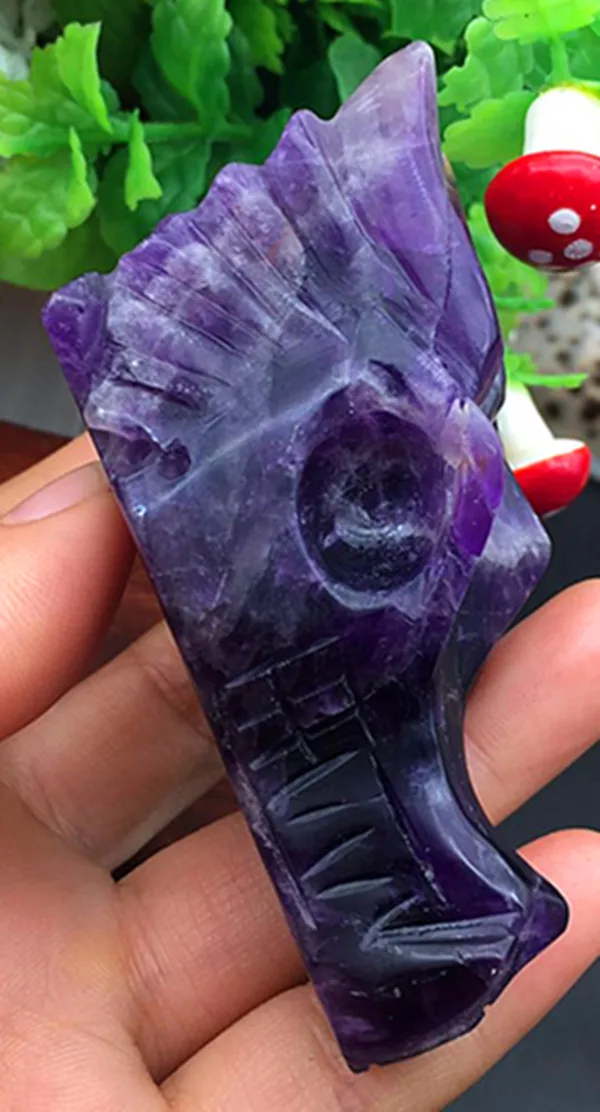 

171g natural quartz crystal fantasy purple dragon head bone
