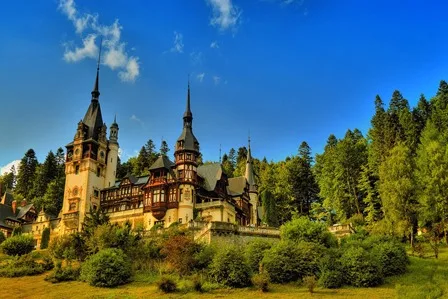 Пейзаж архитектура замок башня деревья сосны небо облака настенные часы размер 4