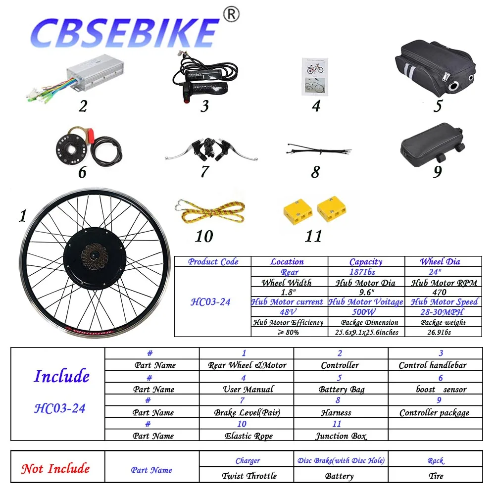 CBSEBIKE комплект для переоборудования электрического велосипеда 24 дюйма eBike для заднего колеса велосипеда мотор HC01-24 - Цвет: 24inch 48V500W  HC03