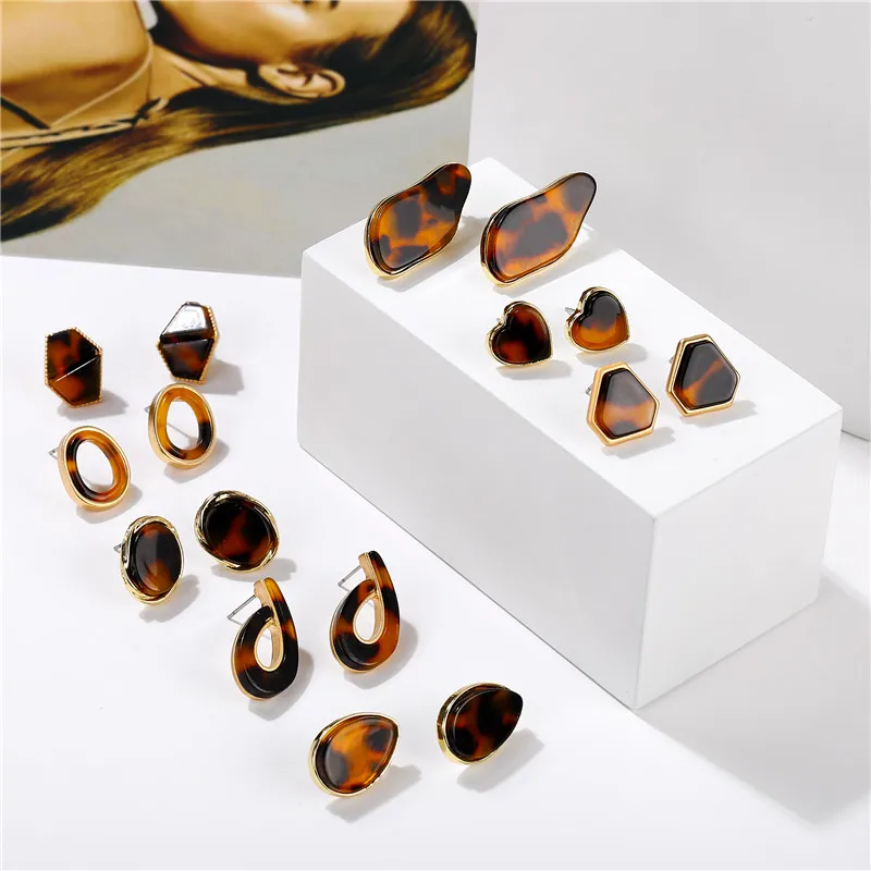 Винтажные леопардовые маленькие серьги гвоздики для женщин сердце