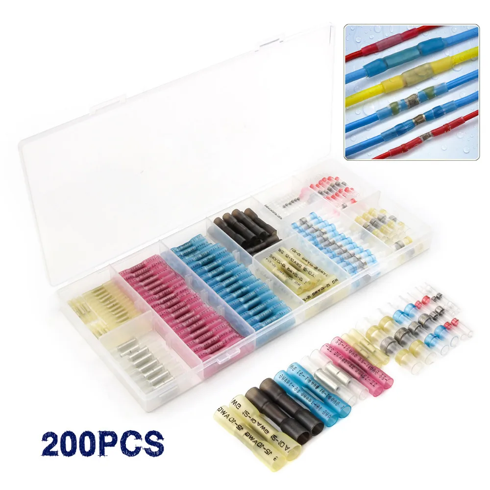 

200PCS Waterproof Insulated Heat Shrink Butt Wire Connector Crimp Terminals Soldered Terminal Sleeve Splice Terminal connectors