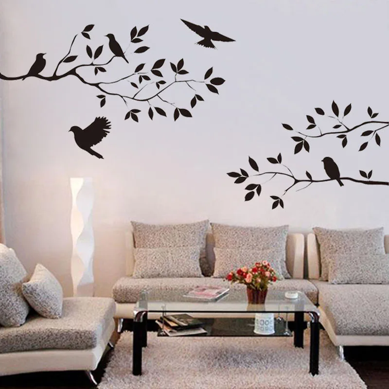 Черная Птица Ветке дерева Наклейки на Стены Съемный Старинные Кухня Спальня