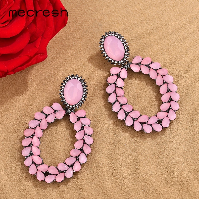 Mecresh Винтаж розовый камни в форме капли длинные висячие серьги Этническая
