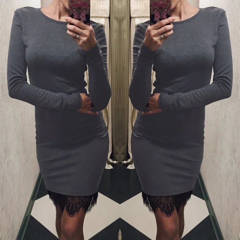 2016 Одежда Элегантный кружева серый bodycon платье Рождественский вечер с длинным