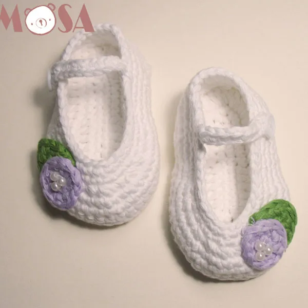 white red sole Ручной крючком девушка Мэри Джейн обувь с цветами 8 цветов для маленьких девочек плетеные туфли пинетки новорожденных малыша готов к отправке - Цвет: white red sole