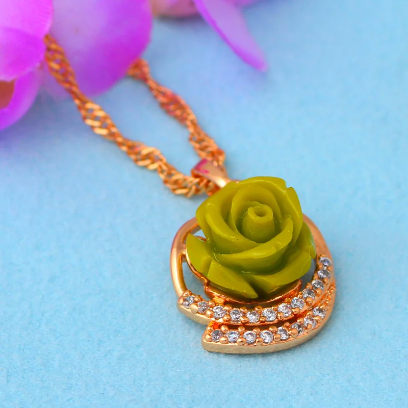 Роза язык Apple зеленый цветок для молодежи золотой тон ААА циркония Кристалл