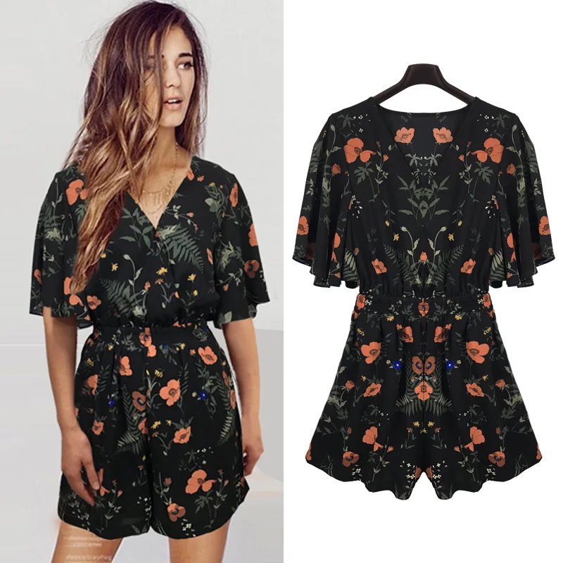 Женский шифоновый комбинезон JOGTUME свободный с цветочным принтом блузка и шорты