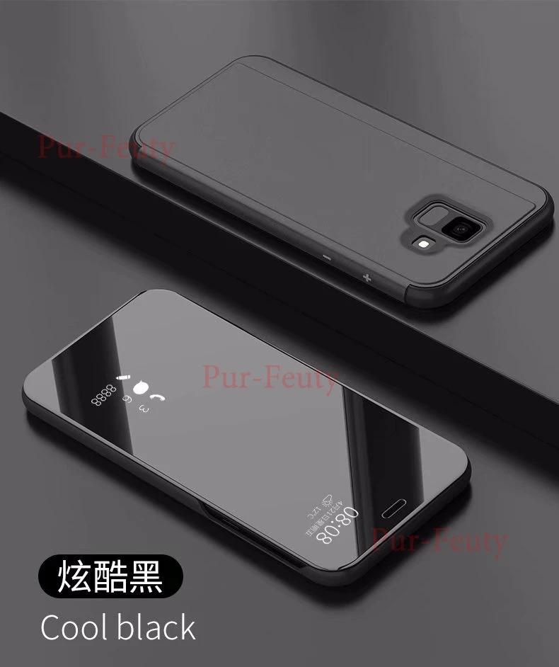 Black Чехол с откидной крышкой для samsung Galaxy J6 SM J600 J600FN J600FN/DS SM-J600F SM-J600F/DS SM-J600FN Clear View с зеркалом из искусственной кожи чехол - Цвет: Black