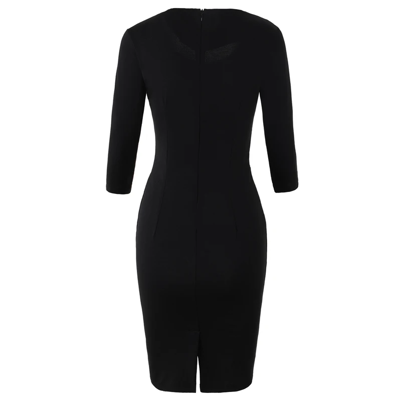 Женское платье футляр на молнии с рукавом три четверти и круглым вырезом|Женские