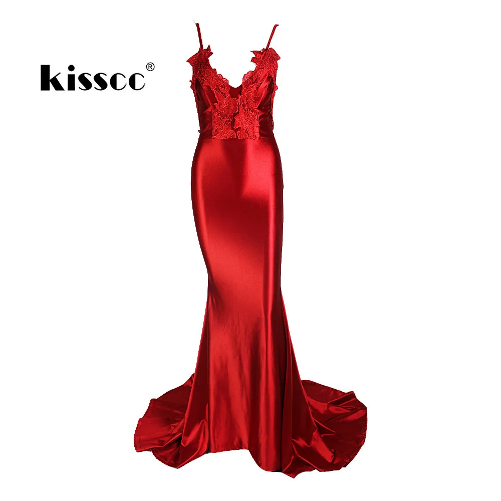 Сексуальный v образный вырез без бретелек платье с цветочной аппликацией красное