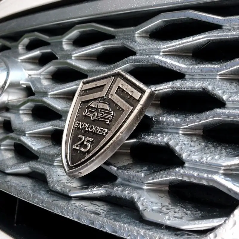 

3D Silver EXPLORER 25 Years Anniversary Limited Edition Emblem Aluminium Car Styling Front Hood Grille Sticker for Ford Explorer