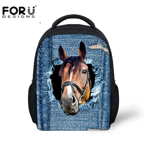 FORUDESIGNS/милые детские школьные рюкзаки синие джинсовые 3D Crazy Horse/мопса печать студентов девочек мальчиков плеча рюкзак сумки - Цвет: CC3620F