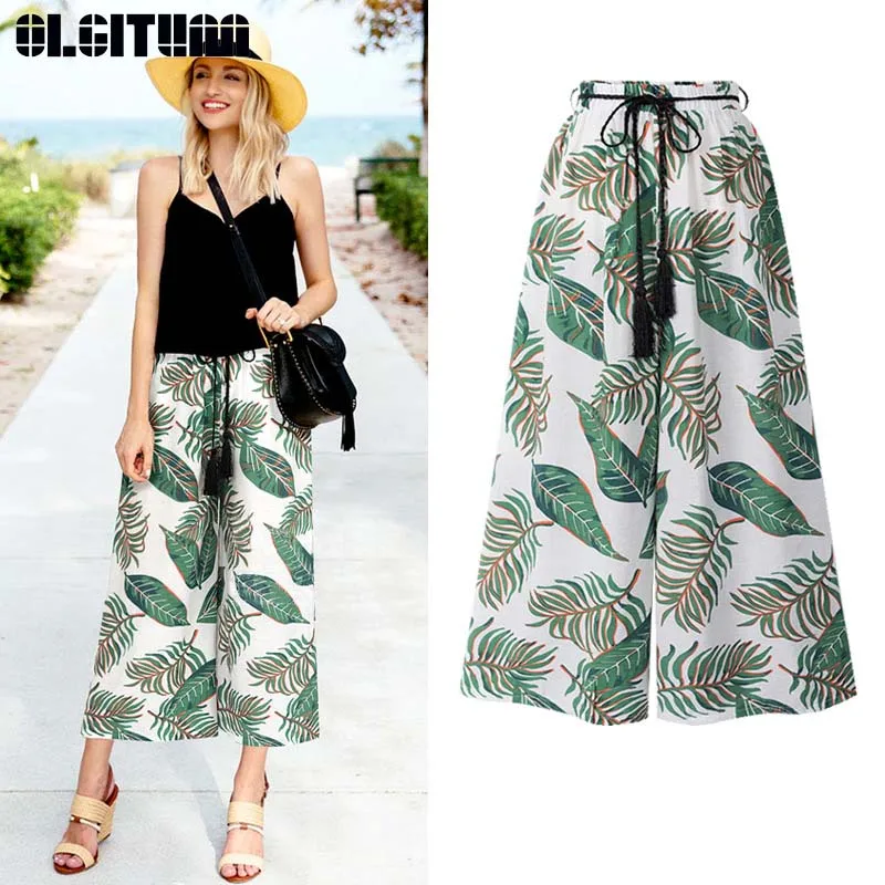Новинка 2020 женские летние широкие брюки с цветочным принтом тонкие свободные