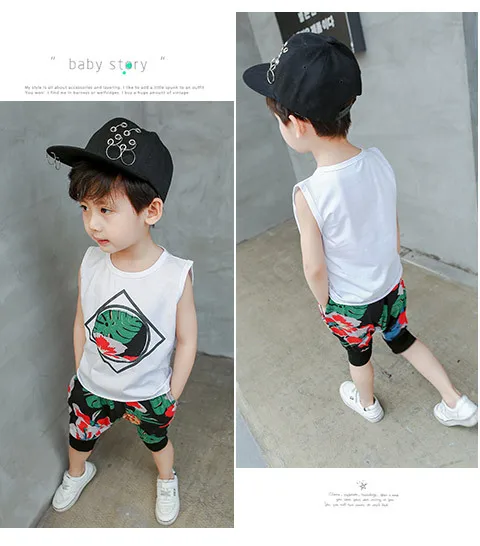 2019 summer boys clothing sets kids fashion cotton printing vest+short pants 2pcs outfits for children boy tracksuit suits |