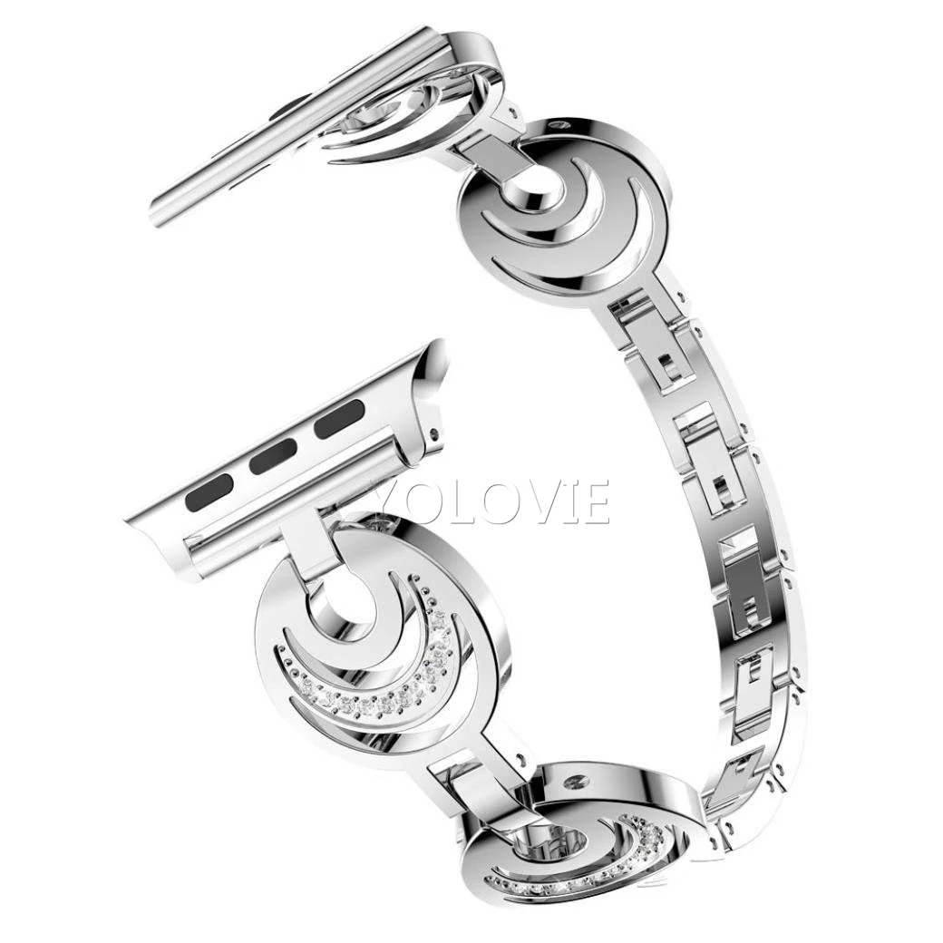 Silver Алмазный металлический ремешок для Apple Watch 40 мм 44 мм полумесяц из нержавеющей стали женский браслет для iwatch 38 мм 42 мм серия 5 4 3 2 1 - Цвет ремешка: Silver