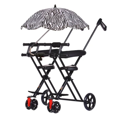 with Zebra umbrella От 1 до 5 лет, детская переносная коляска с двойным сидением, детские складные велосипеды для близнецов, детский прогулочный складной скутер, переносная инвалидная коляска - Цвет: with Zebra umbrella