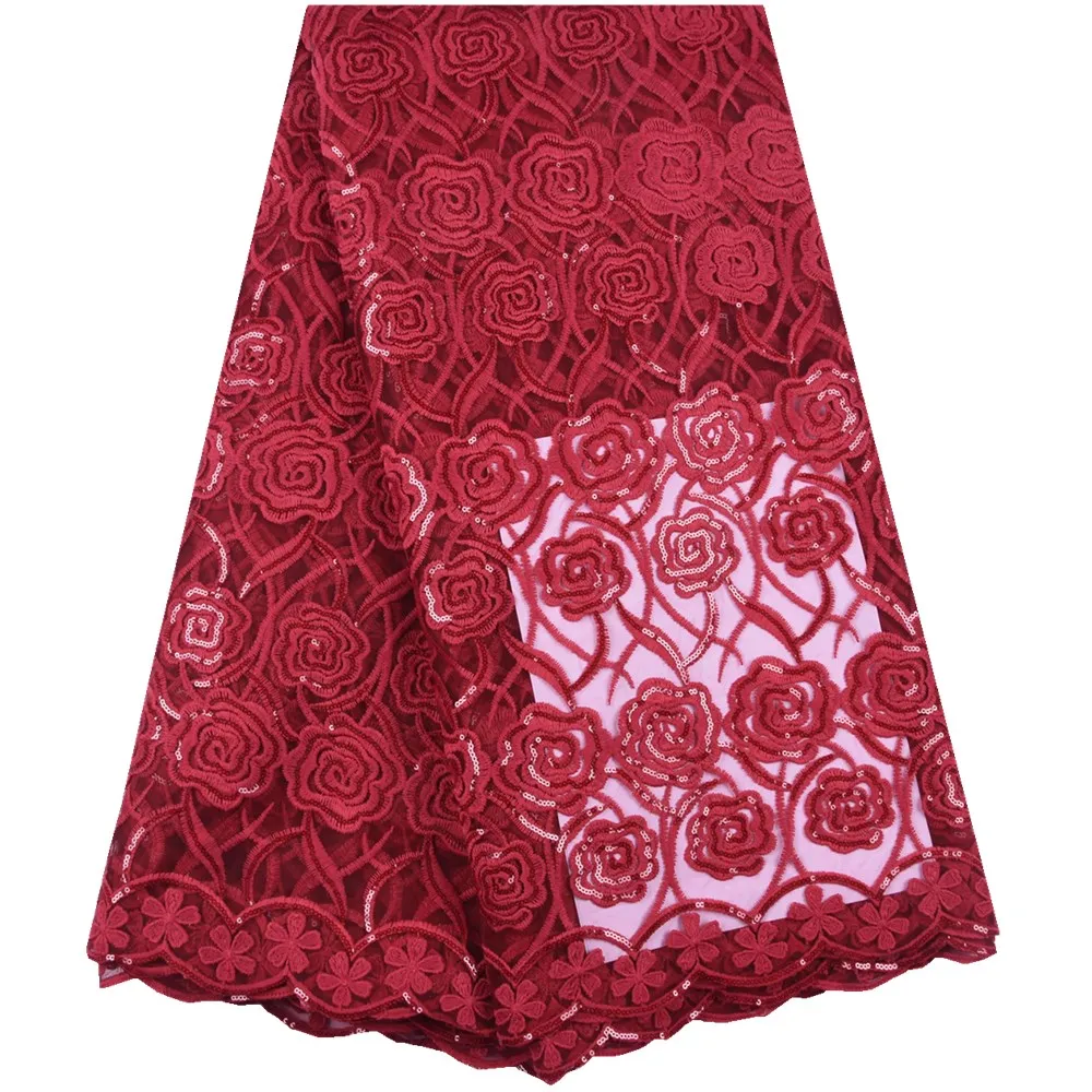 

Latest Wine Red Nigerian Sequins Lace Fabric Nigerian Lace Fabrics Embroidered African Tulle French Lace Fabric For Women S1627