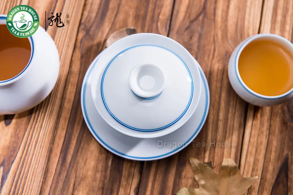 Двойные синие линии белого фарфора Kungfu ручная роспись чай для пивоварения Gaiwan 150