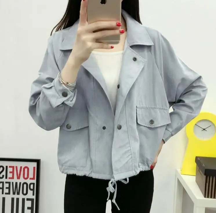 Женские свободные укороченные топы с карманами повседневная куртка однотонное