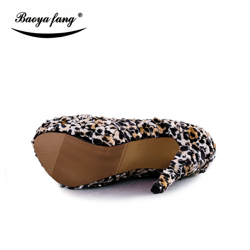 

BaoYaFang Brand Multicolor flower Womens performance shoes Lace High heels platform shoes woman Round toe party shoes Leopard