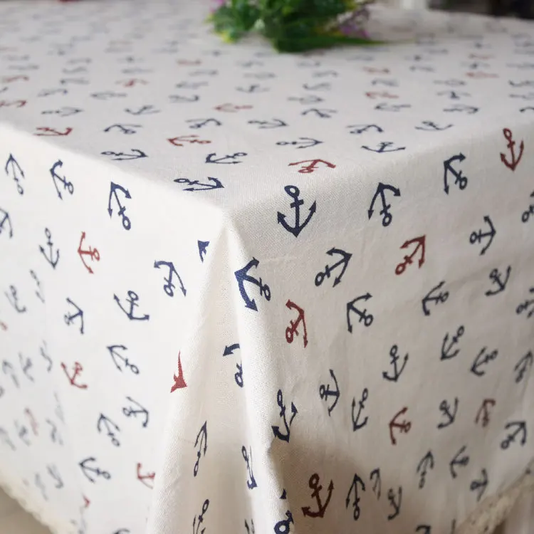 High Quality Linen Marine Style Lace Tablecloth Dining Table Cover Anchor Pattern Cloth TV | Дом и сад
