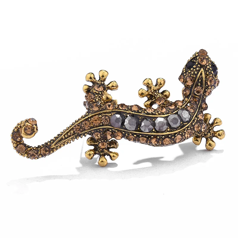 Винтаж животных Gecko Броши Булавки для Для женщин и мужчин Jewelry древнее золото Цвет