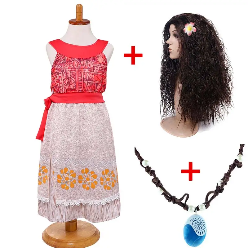Princess Vaiana Moana Dress Costume with Necklace Wig Girls Kids Party Dresses Deluxe Costumes Cosplay Birthday Gifts | Тематическая