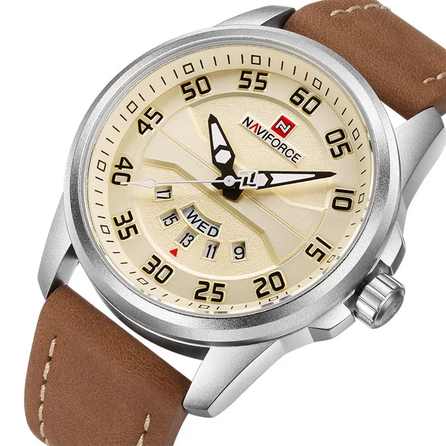 brown yellow Роскошный бренд NAVIFORCE мужские модные повседневные часы Мужские кварцевые часы мужские с кожаным ремешком армейские военные спортивные наручные часы - Цвет: brown yellow