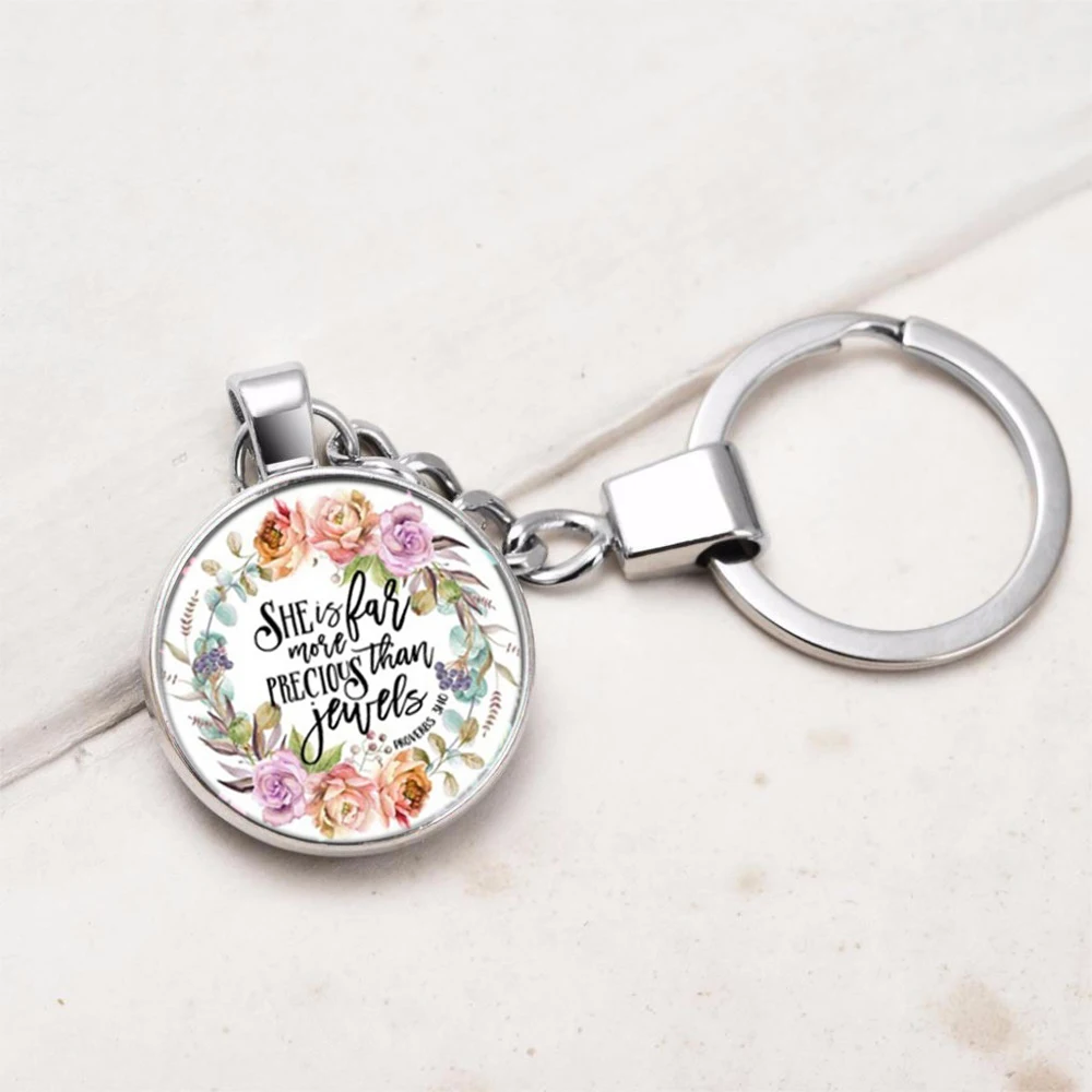 Bible Psalm Keychains Silver Key Holder Glass Pendant Colors Flower Christian Women Men Jewelry Konminry I Am With | Украшения и
