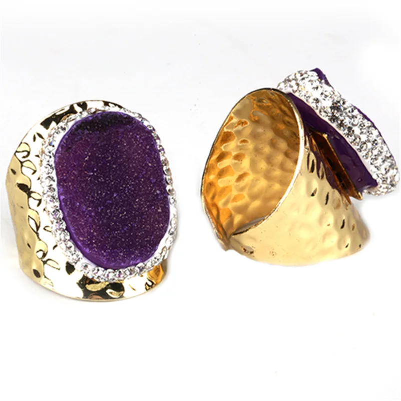 Фиолетовое фиолетовое грубое Druzy drusy хрустальные стразы очаровательное Золотое