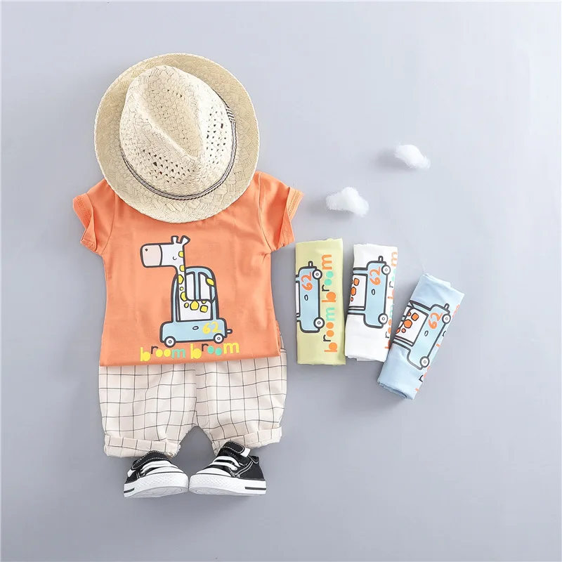 Комплекты одежды для маленьких мальчиков и девочек футболка с жирафом шорты