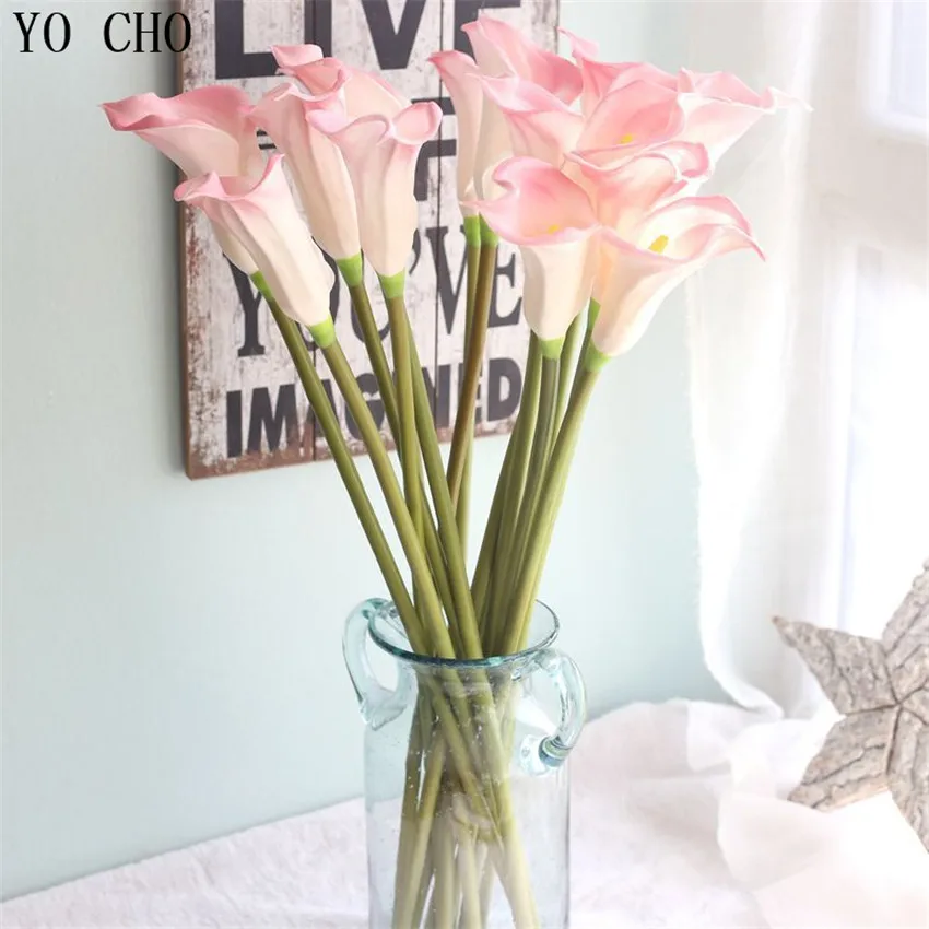 

YO CHO Artificial Flowers Silk Wedding Decoration Fake Common callalily Home Magnolia diy Chirstmas 7 Colors Party Decor