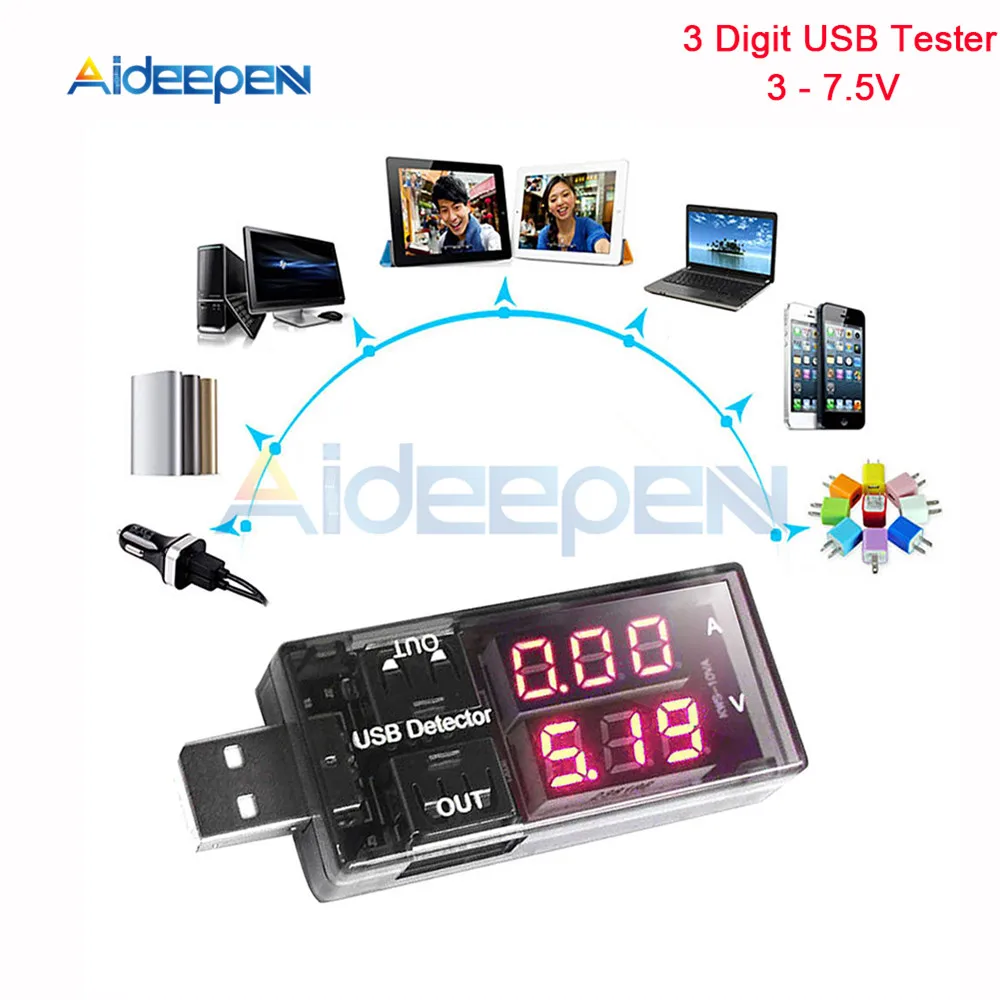 3/4 цифр USB зарядное устройство Доктор цифровой зарядки батареи Вольтметр Амперметр измеритель тока USB детектор умная функция - Цвет: 3 Digit USB Detector
