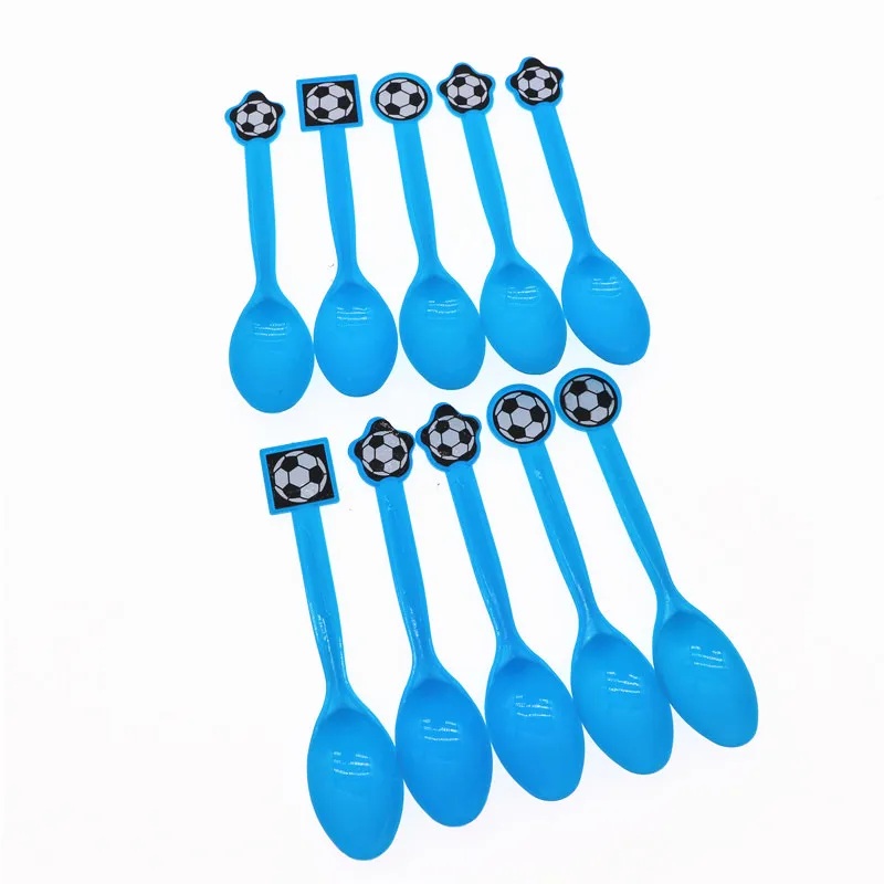 Spoon 10pcs Зеленый Футбол Спортивная Тема футбол баннер Кубок нож Дети Мальчики Детские День Рождения Декоративные вечерние принадлежности для мероприятий - Цвет: Spoon 10pcs