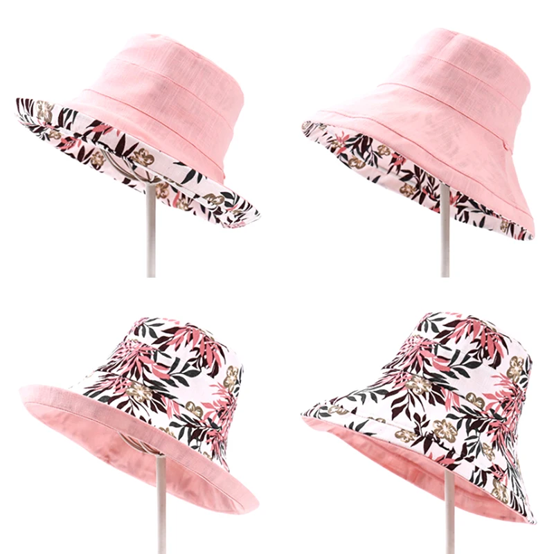 Double Sided Flower Bucket Hat Women Korean Folding Sunhat Large Wide Brim Summer Hats Lady Panama Cap Beach | Аксессуары для